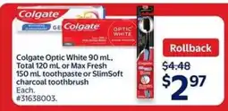 Walmart Colgate Optic White or SlimSoft Charcoal Toothbrush offer