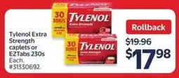 Walmart Tylenol Extra Strength Caplets or EZTabs 230s offer