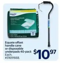 Walmart Equate Offset Handle Cane or Disposable Underpads 40-Pack offer