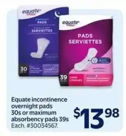 Walmart Equate Incontinence Pads offer