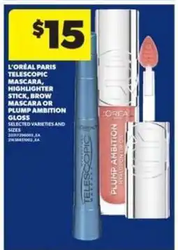 Real Canadian Superstore L'Oréal Paris Telescopic Mascara, Highlighter Stick, Brow Mascara or Plump Ambition Gloss offer