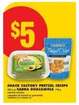 No Frills SNACK FACTORY PRETZEL CRISPS 200 g + SABRA GUACAMOLE 198 g offer
