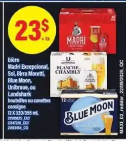Maxi bière Madri Excepcional, Sol, Birra Moretti, Blue Moon, Unibroue, ou Landshark offer