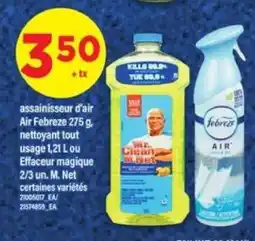 Maxi assainisseur d'air Air Febreze 275 g, nettoyant tout usage 1,21 L ou Effaceur magique 2/3 un. M. Net offer