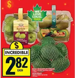Food Basics Bosc or Bartlett Pears, Avocados offer