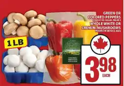 Food Basics Green or Colored Peppers, Whole White or Cremini Mushrooms offer