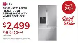 Goemans Appliances 36 COUNTER DEPTH FRENCH DOOR REFRIGERATOR WITH WATER DISPENSER offer