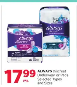 Rexall ALWAYS Discreet Underwear or Pads offer