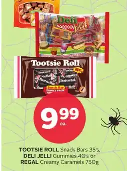 Rexall TOOTSIE ROLL Snack Bars 35's, DELI JELLI Gummies 40's or REGAL Creamy Caramels 750g offer