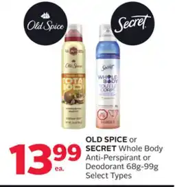 Rexall OLD SPICE or SECRET Whole Body Anti-Perspirant or Deodorant offer