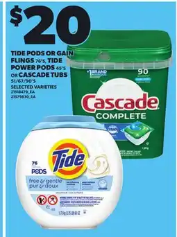 Independent City Market TIDE PODS OR GAIN FLINGS, 76'S, TIDE POWER PODS, 45'S OR CASCADE TUBS, 51/67/90'S offer