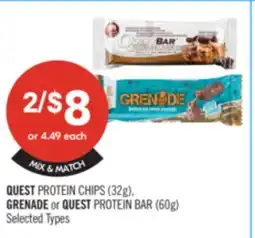 Shoppers Drug Mart QUEST PROTIEN CHIPS (32g), GRENADE OR QUEST PROTEIN BAR (60g) offer