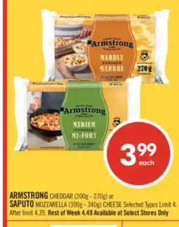 Shoppers Drug Mart ARMSTRONG CHEDDAR (200g - 270g) or SAPUTO MOZZARELLA (300g - 340g) CHEESE offer