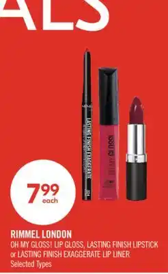 Shoppers Drug Mart RIMMEL LONDON OH MY GLOSS! LIP GLOSS, LASTING FINISH LIPSTICK or LASTING FINISH EXAGGERATE LIP LINER offer