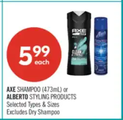 Shoppers Drug Mart AXE SHAMPOO (473 ml) or ALBERTO STYLING PRODUCTS offer