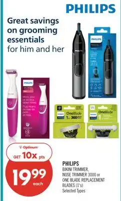 Shoppers Drug Mart PHILIPS BIKINI TRIMMER, NOSE TRIMMER 3000 or ONE BLADE REPLACEMENT BLADES (1's) offer