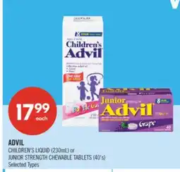 Shoppers Drug Mart ADVIL CHILDREN'S LIQUID (230mL) or JUNIOR STRENGTH CHEWABLE TABLETS (40's) offer