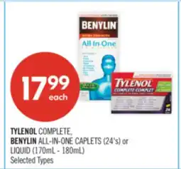 Shoppers Drug Mart TYLENOL COMPLETE, S Data BENYLIN ALL-IN-ONE CAPLETS (24's) or LIQUID (170ml-180mL) offer