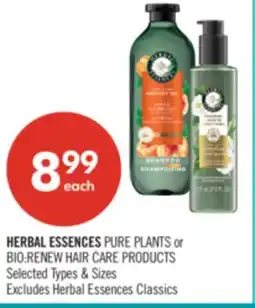 Shoppers Drug Mart HERBAL ESSENCES PURE PLANTS or BIO:RENEW HAIR CARE PRODUCTS offer