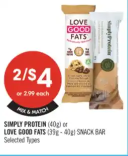 Shoppers Drug Mart SIMPLY PROTEIN (40g) or LOVE GOOD FATS (39g - 40g) SNACK BAR offer