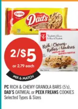 Shoppers Drug Mart PC RICH & CHEWY GRANOLA BARS (5's). DAD'S OATMEAL or PEEK FREANS COOKIES offer