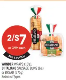 Shoppers Drug Mart WONDER WRAPS (10's) D'ITALIANO SAUSAGE BUNS (6's) or BREAD (675g) offer