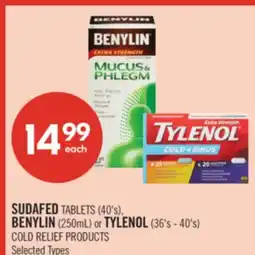 Shoppers Drug Mart SUDAFED TABLETS (40's), BENYLIN (250mL) or TYLENOL (36's - 40's) COLD RELIEF PRODUCTS offer