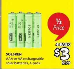 JYSK SOLSKEN AAA or AA rechargeable solar batteries offer