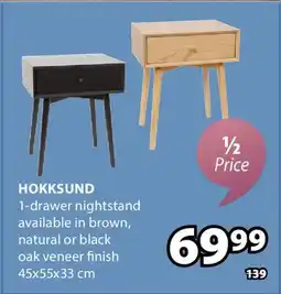 JYSK HOKKSUND 1-drawer nightstand offer