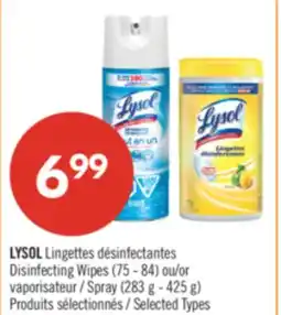 Pharmaprix LYSOL Disinfecting Wipes (75 - 84) or Spray (283 g - 425 g) offer