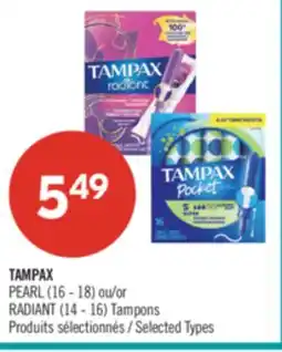 Pharmaprix TAMPAX PEARL (16 - 18) or RADIANT (14 - 16) Tampons offer