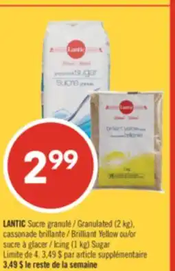 Pharmaprix LANTIC Granulated (2 kg), Brilliant Yellow or Icing (1 kg) Sugar offer