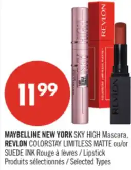 Pharmaprix MAYBELLINE NEW YORK SKY HIGH Mascara, REVLON COLORSTAY LIMITLESS MATTE or SUEDE INK Lipstick offer