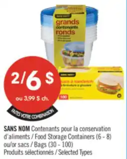 Pharmaprix NO NAME Food Storage Containers (6 - 8) or Bags (30 - 100) offer