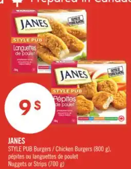 Pharmaprix JANES STYLE Chicken Burgers (800 g), Nuggets or Strips (700 g) offer
