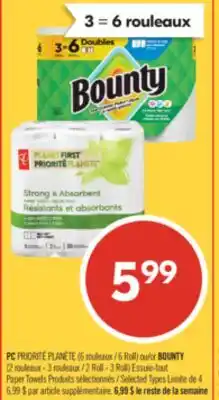 Pharmaprix PC (6 Roll) or BOUNTY (2 Roll - 3 Roll) Paper Towels offer