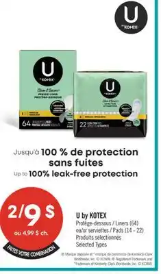 Pharmaprix U by KOTEX Liners (64) or Pads (14 - 22) offer