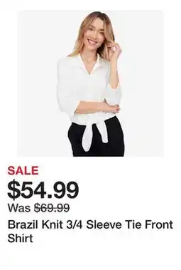 TSC Stores Brazil Knit 3/4 Sleeve Tie Front Shirt offer