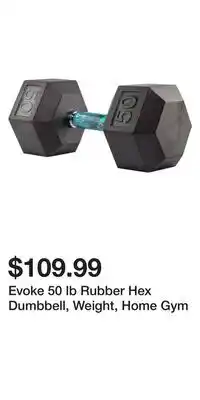 Sport Chek Evoke 50 lb Rubber Hex Dumbbell, Weight, Home Gym offer