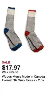 Sport Chek Woods Men's Made in Canada Everest '82 Wool Socks – 2 pk offer