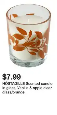 IKEA HÖSTAGILLE Scented candle in glass, Vanilla & apple clear glass/orange offer