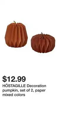 IKEA HÖSTAGILLE Decoration pumpkin, set of 2, paper mixed colors offer
