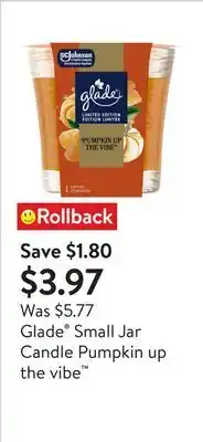 Walmart Glade Small Jar Candle Pumpkin up the vibe offer