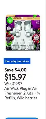 Walmart Air Wick Plug in Air Freshener, 2 Kits + % Refills, Wild berries offer