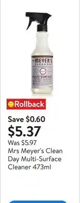 Walmart Mrs Meyer's Clean Day Multi-Surface Cleaner 473ml offer
