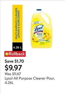 Walmart Lysol All Purpose Cleaner Pour, 4.26L offer