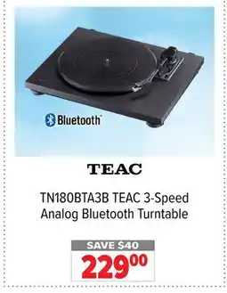 2001 Audio Video TN180BTA3B TEAC 3-Speed Analog Bluetooth Turntable offer