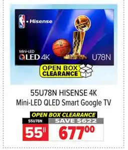 2001 Audio Video 55U78N HISENSE 4K Mini-LED QLED Smart Google TV offer