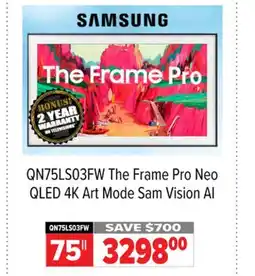 2001 Audio Video QN75LS03FW Samsung 75 The Frame Pro Neo QLED 4K Art Mode Sam Vision AI offer