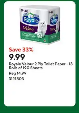 Staples Royale Velour 2 Ply Toilet Paper - 18 Rolls of 190 Sheets offer